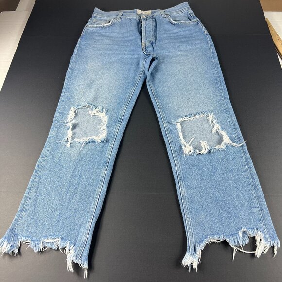 We The Free Jeans Womens 30x26 Maggie Mid Rise Crop Blue Distressed Denim Tag 27 - Picture 1 of 16
